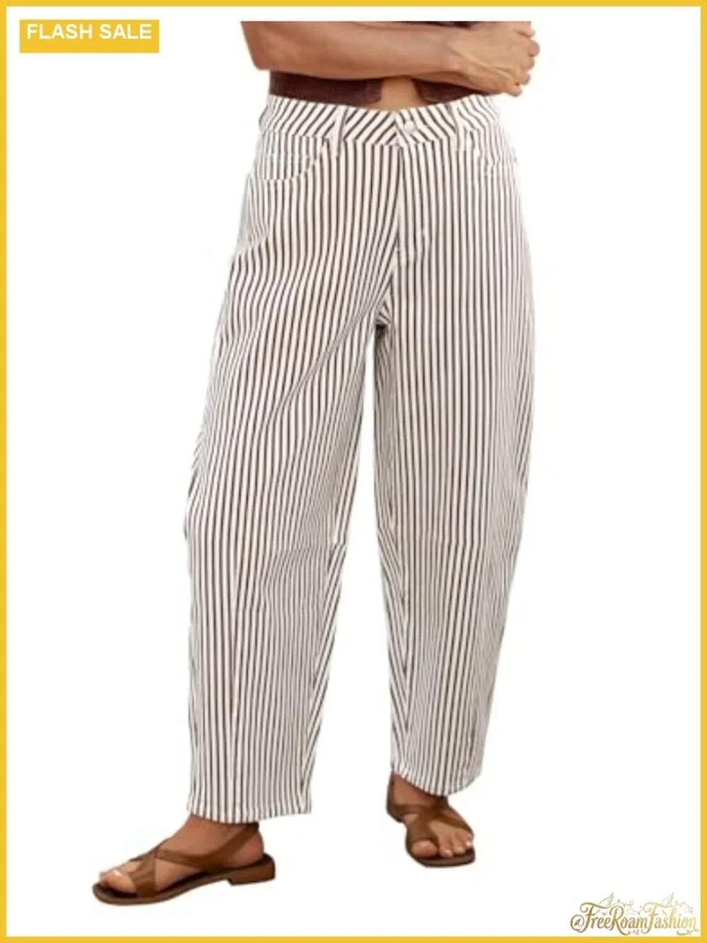 Striped High Waisted Wide Leg Baggy Jeans with Pockets